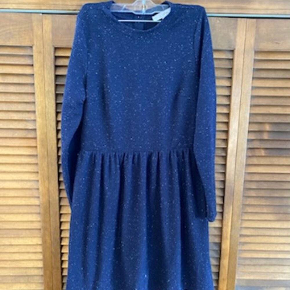 Loft Flecked Button Back Rib Swing Dress Navy Blue Size Small